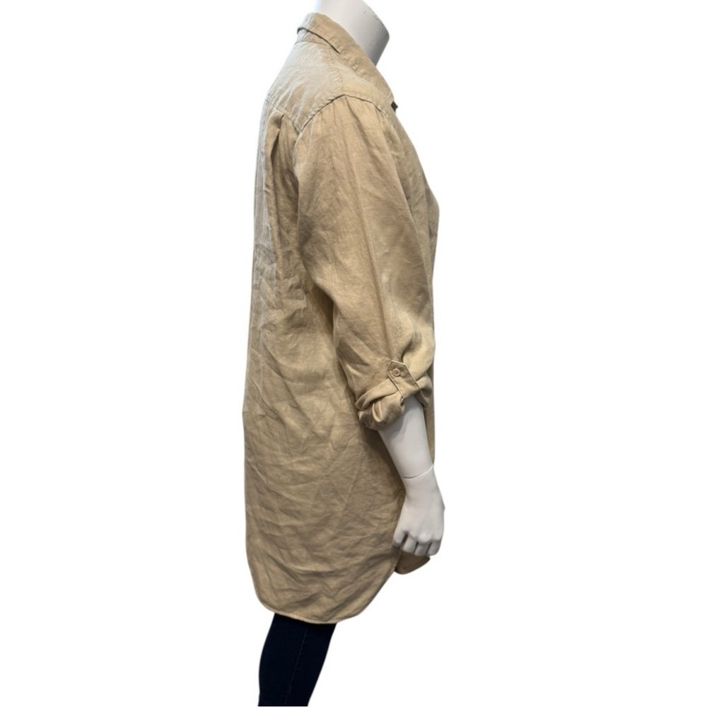 QUINCE Size XL 100% European Linen Button Up Tunic Blouse Long Sleeves Pockets
